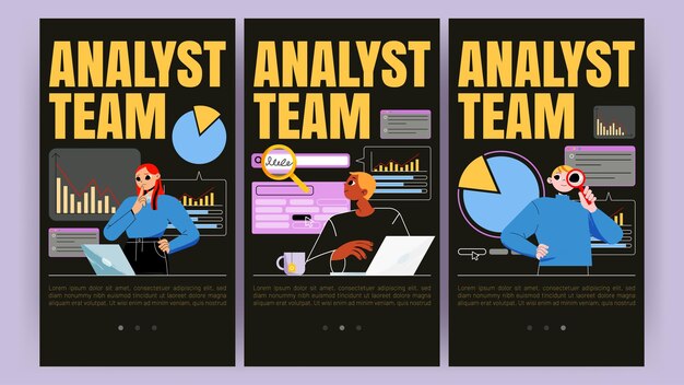 Analysts team mobile app onboard screen pages