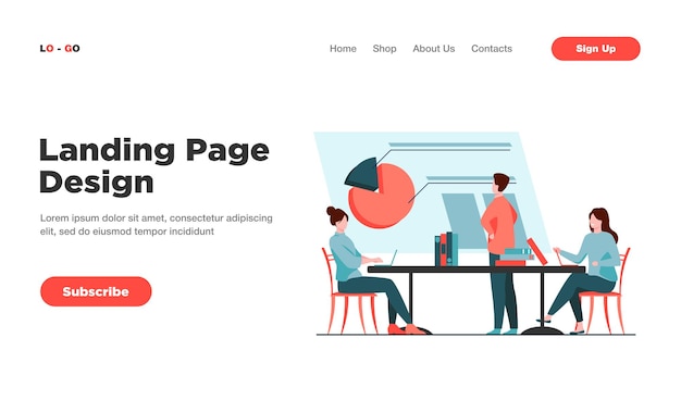 Vettore gratuito analisti che lavorano insieme e discutono della pagina di destinazione del grafico