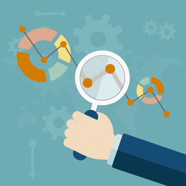 Analytic infography with magnifying glass