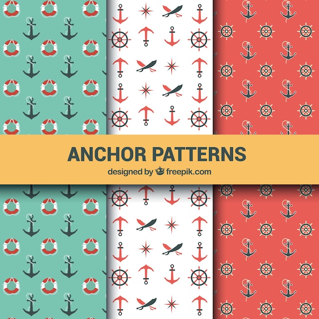 Free vector anchor pattern collection in three colors