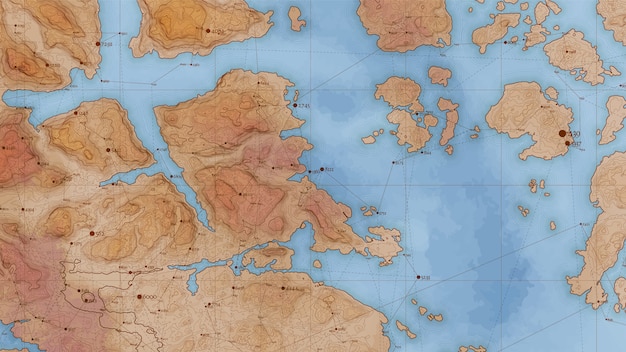 Ancient abstract earth relief map with big data and connections.