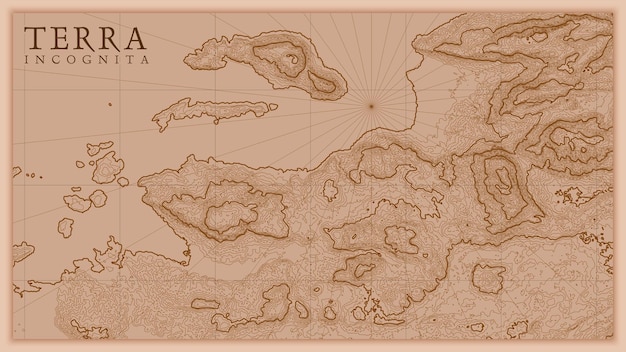 Древняя абстрактная земная рельефная старая карта Создана концептуальная векторная карта высот фантастического ландшафта