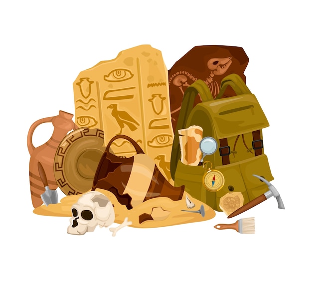 Free vector ancient artifacts archeology composition