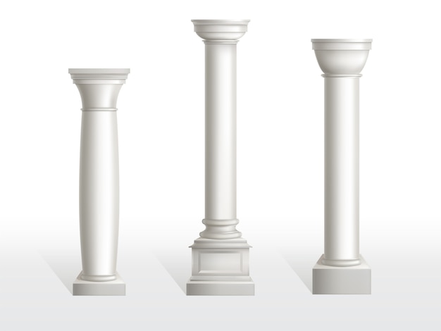 Ancient columns set isolated on white background.