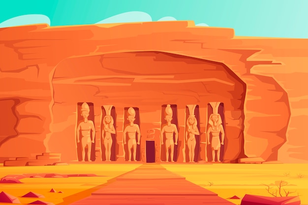 Free vector ancient egypt, abu simbel small temple, cartoon