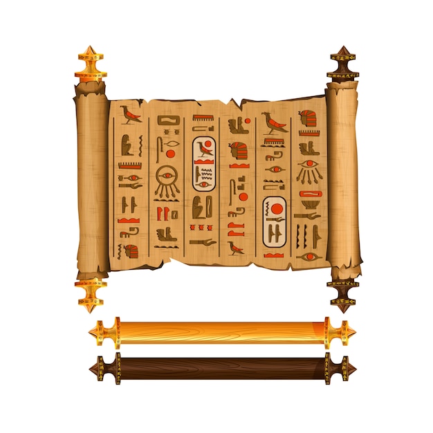 Free vector ancient egypt papyrus scroll cartoon vector collection with hieroglyphs and egyptian culture