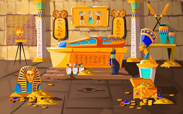 Free vector ancient egypt tomb of pharaoh cartoon