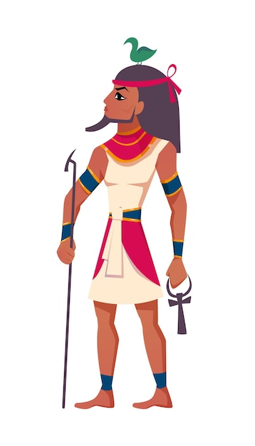 Free vector ancient egyptian god geb with sacred animal goose on head flat vector illustration deity of the eart