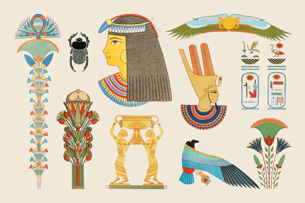 古代エジプトの神々と支配者ハトホル ラ ファラオ ネフェルティティ エジプトの神々 王と王妃 無料のベクター