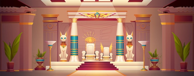 Бесплатное векторное изображение Древнеегипетский трон фараона в интерьере дворца