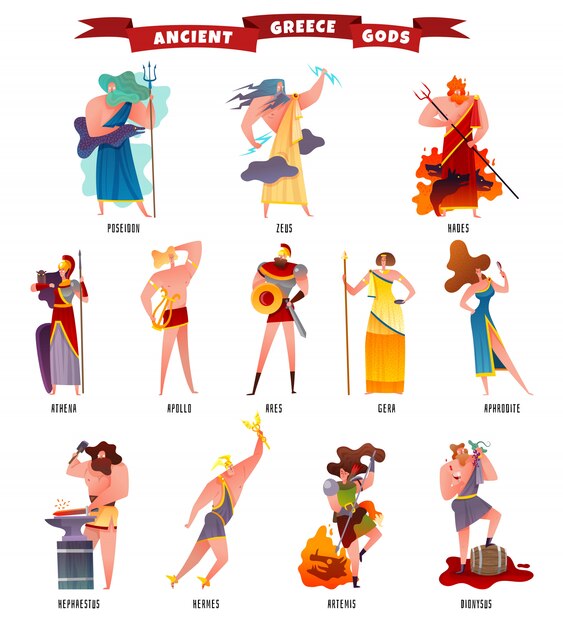 Ancient Greece Gods Cartoon Set