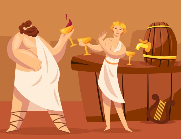 Ancient Greek gods or Greeks drinking wine together