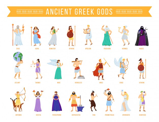 古代ギリシャの神々と女神が設定されています イラストを設定します 無料のベクター
