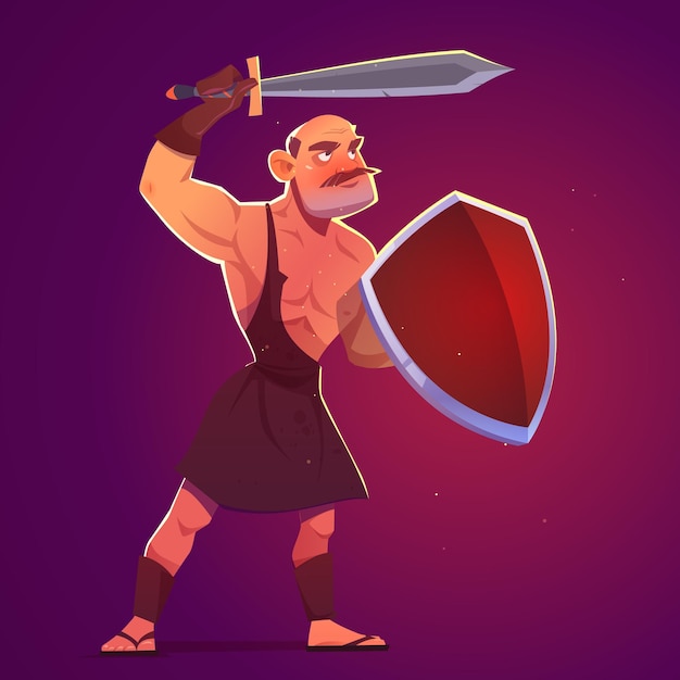 Vettore gratuito gladiatore guerriero spartano o romano antico greco con spada e scudo