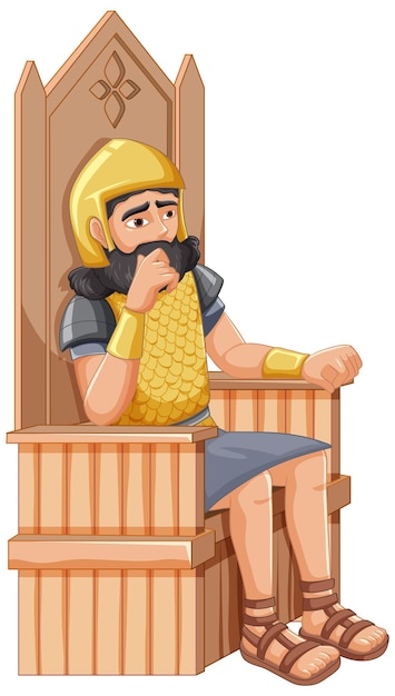 Free vector ancient king cartoon character sitting on throne