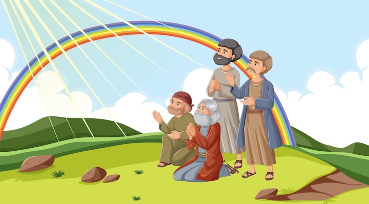 Free Vector ancient people worshiping the sun and nature