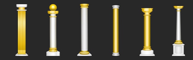 Ancient Roman Columns, Gold And White Marble Architecture Decor.