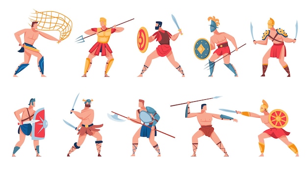 Free vector ancient roman soldiers set. flat illustration