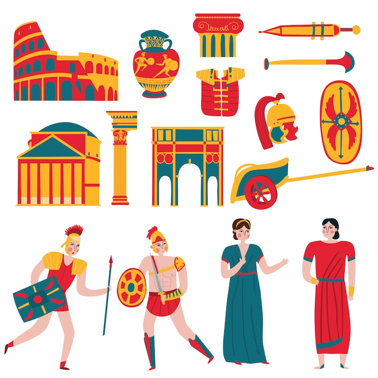 Free Vector ancient rome empire elements and characters set