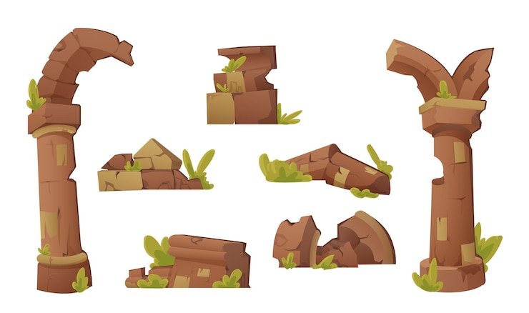 Free Vector ancient ruins set destroyed architecture