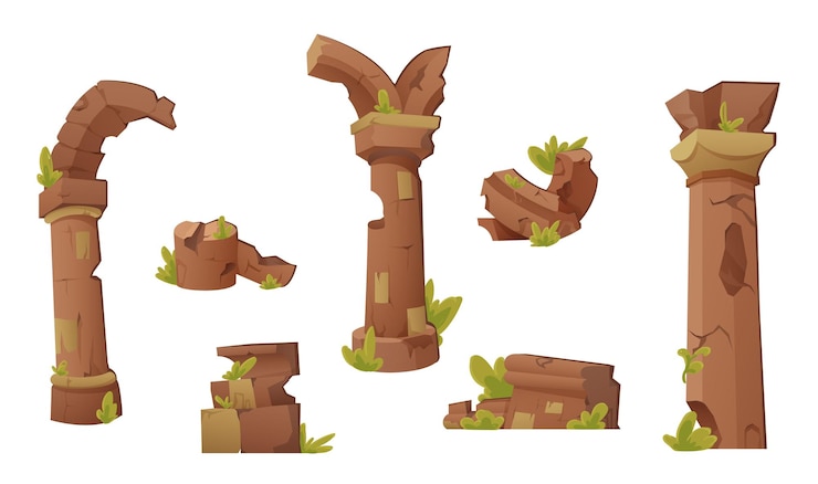 Free Vector ancient ruins set destroyed architecture