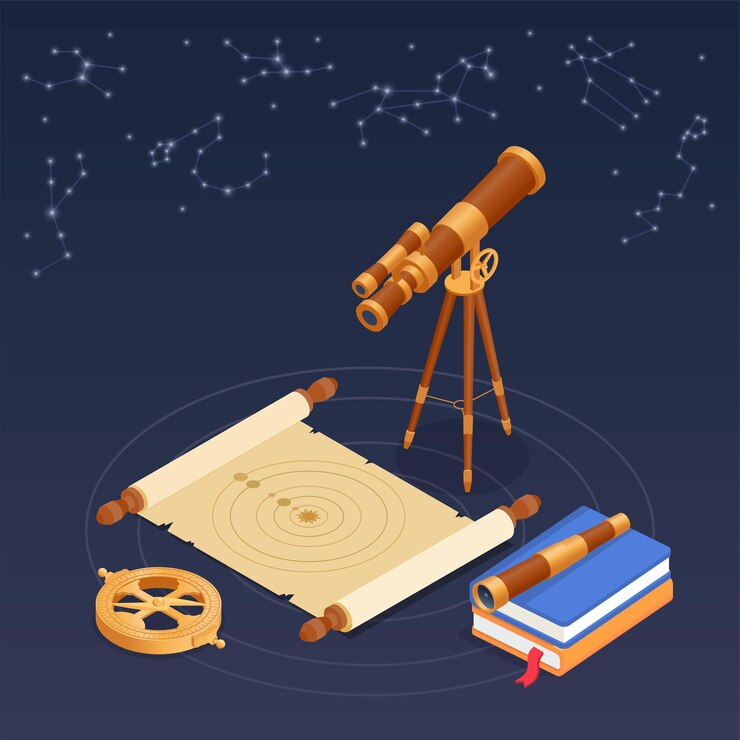 Free Vector ancient science composition with astronomy symbols isometric vector illustration