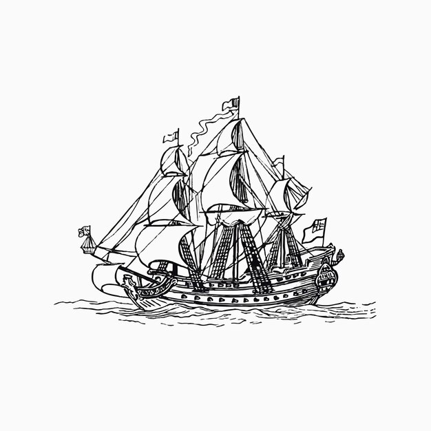 Ancient Ship on white background