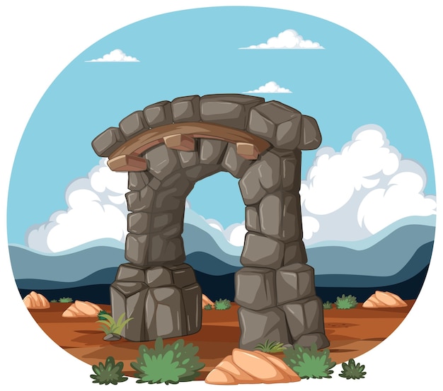 Free vector ancient stone arch in desert landscape