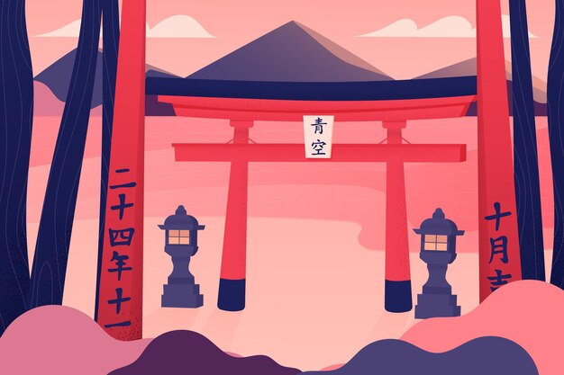 古代 torii 門和燈塔