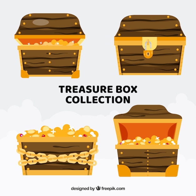 Ancient treasure box collection with flat design