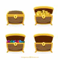 Free vector ancient treasure box collection with flat design