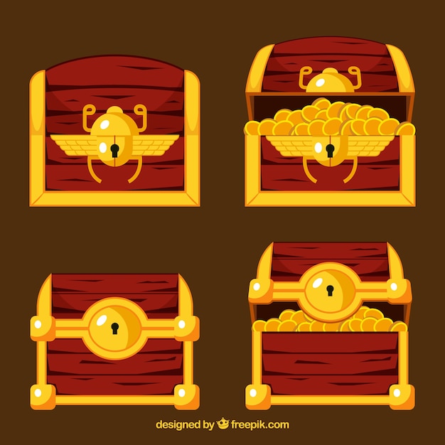 Free vector ancient treasure box collection with flat design