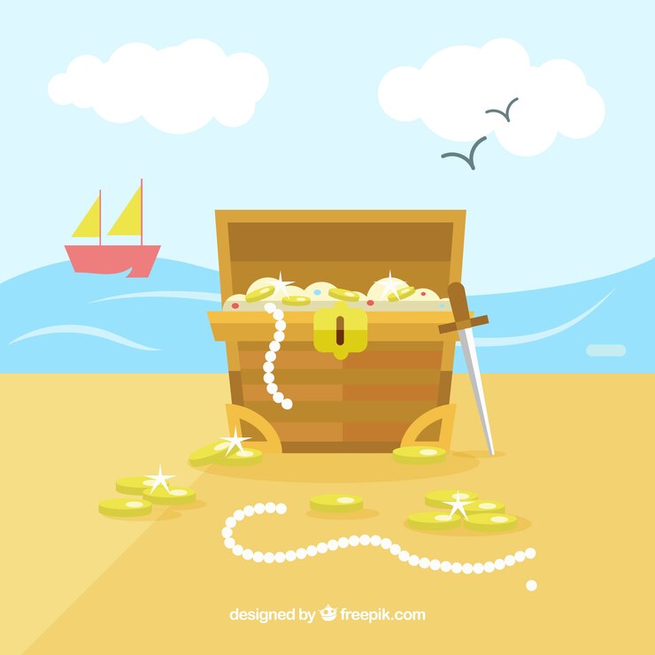 무료 Vector 평면 디자인의 고대 보물 상자