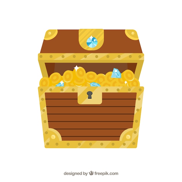 Ancient treasure chest with flat design