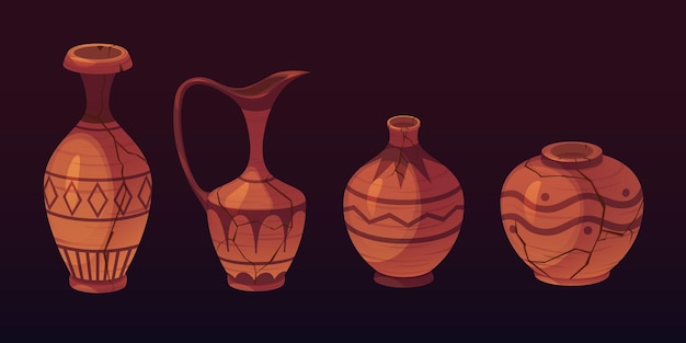 Бесплатное векторное изображение Древние вазы, расположенные на черном фоне