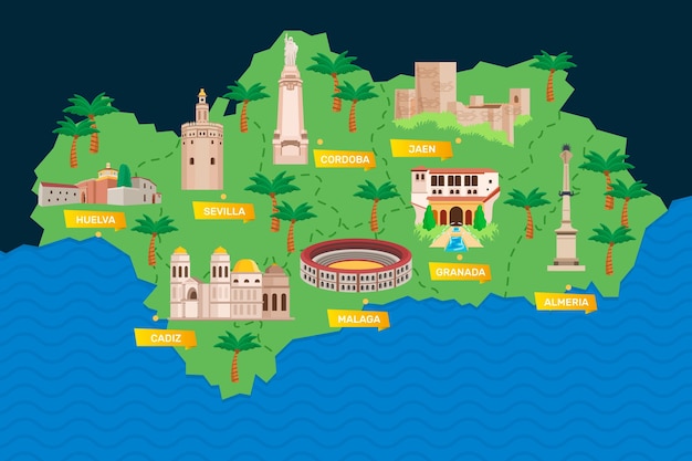 ランドマークとアンダルシアの地図