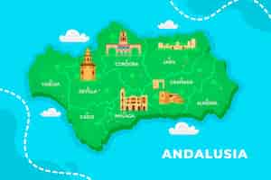 Free vector andalusia map with landmarks