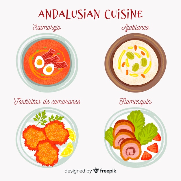 Free vector andalusian food dishes set