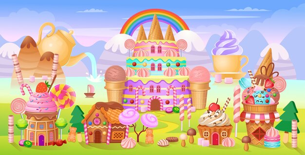 スウィートキャンディーランドイラストセット プレミアムベクター