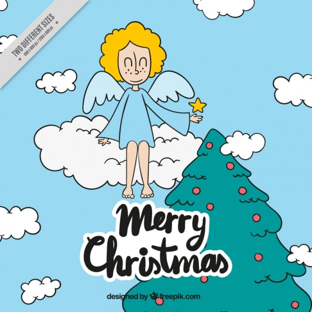 Free vector angel background decorating the christmas tree