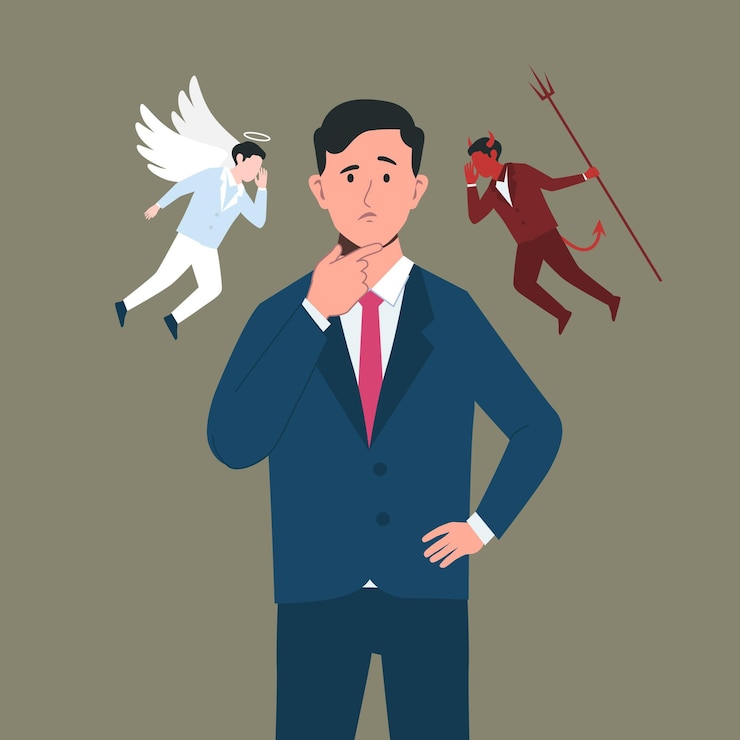 मुफ़्त वेक्टर angel or demon ethical dilemma