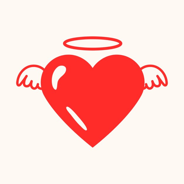 Значок сердца ангела, красный милый элемент графического вектора