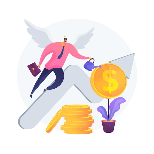 Angel investor abstract concept vector illustration. Startup financial support, business startup professional advice help, fundraising, online crowdfunding, investment capital abstract metaphor.