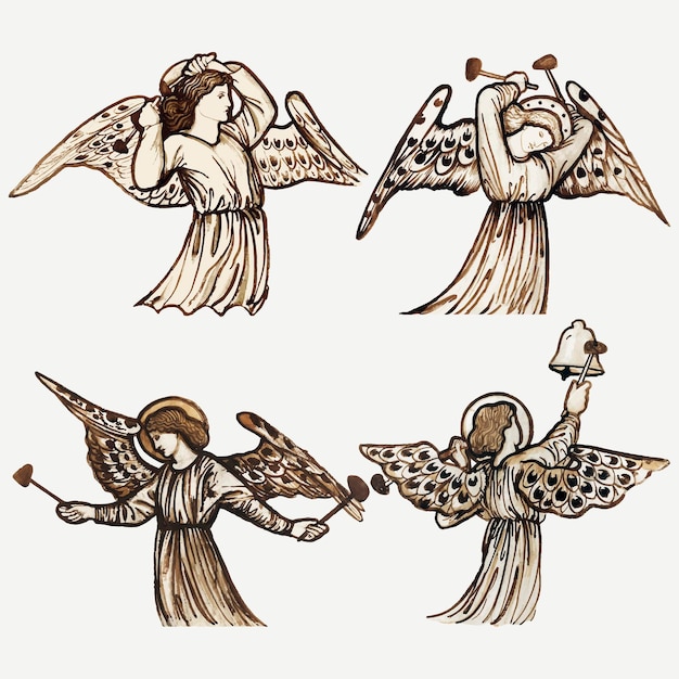 Free Vector angel vector illustration, remixed from artworks by sir edward coley burne&amp;ndash;jones