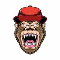 Бесплатное векторное изображение Гнев гориллы в кепках, изолированные на белом фоне