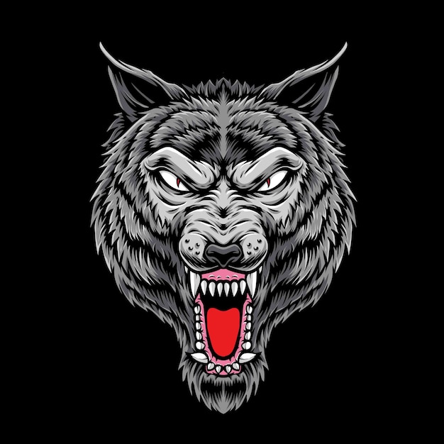 Anger wolf head isolated on black