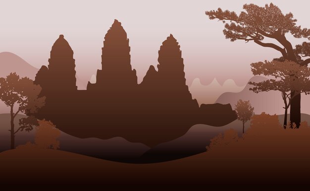 The Angkor Wat temple silhouette vector design