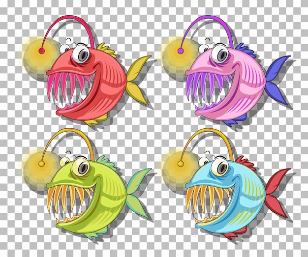 Free vector angler fish cartoon character isolated on transparent background