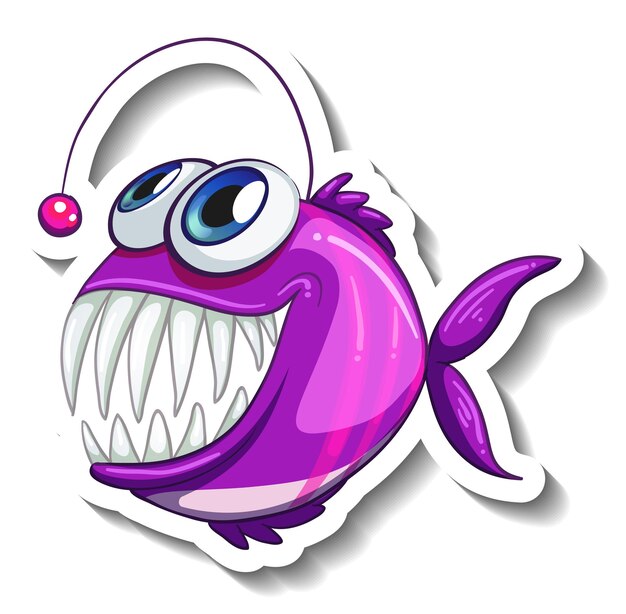 Anglerfish fish cartoon sticker