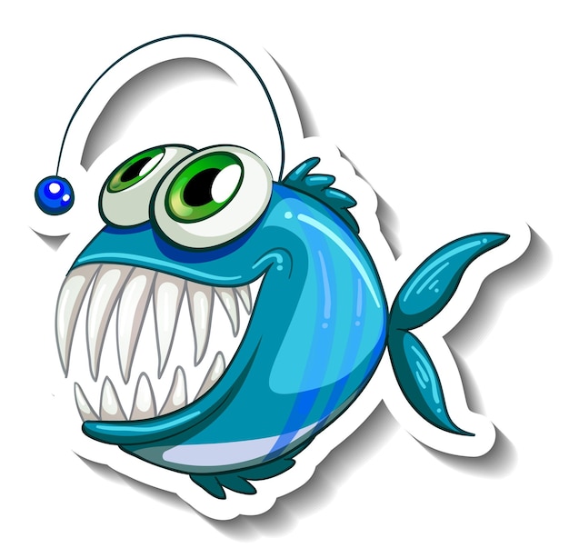 Anglerfish fish cartoon sticker